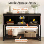 Table console d'entrée RoyalCraft de style rustique avec étagères de rangement, porte coulissante façon grange et plateau spacieux pour salon ou hall d'entrée, Noir