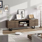 Meuble TV industriel pour 80 pouces, meuble de divertissement moderne avec 2 tiroirs, avec pieds robustes et rangement ouvert, pour salon