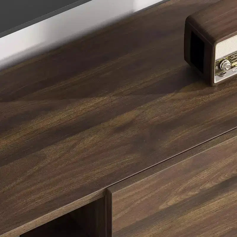 Meuble TV industriel pour 80 pouces, meuble de divertissement moderne avec 2 tiroirs, avec pieds robustes et rangement ouvert, pour salon