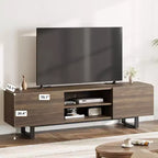 Meuble TV industriel pour 80 pouces, meuble de divertissement moderne avec 2 tiroirs, avec pieds robustes et rangement ouvert, pour salon