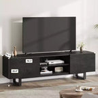 Meuble TV industriel pour 80 pouces, meuble de divertissement moderne avec 2 tiroirs, avec pieds robustes et rangement ouvert, pour salon
