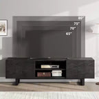 Meuble TV industriel pour 80 pouces, meuble de divertissement moderne avec 2 tiroirs, avec pieds robustes et rangement ouvert, pour salon