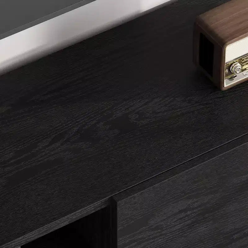 Meuble TV industriel pour 80 pouces, meuble de divertissement moderne avec 2 tiroirs, avec pieds robustes et rangement ouvert, pour salon