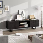 Meuble TV industriel pour 80 pouces, meuble de divertissement moderne avec 2 tiroirs, avec pieds robustes et rangement ouvert, pour salon