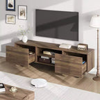Meuble TV industriel pour 80 pouces, meuble de divertissement moderne avec 2 tiroirs, avec pieds robustes et rangement ouvert, pour salon