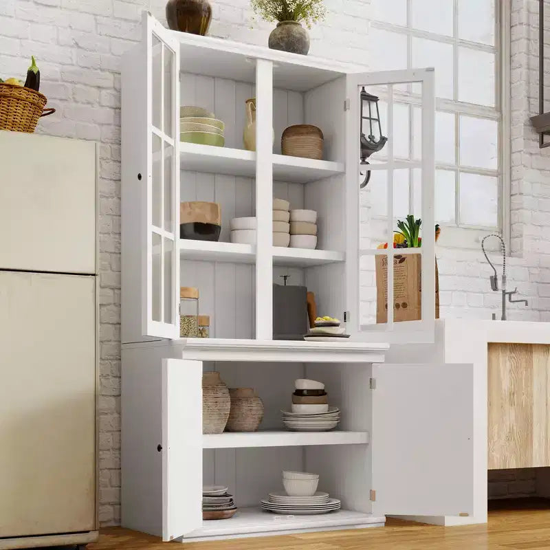 Meuble de présentation autoportant Merax d'inspiration rustique avec portes vitrées et rangement