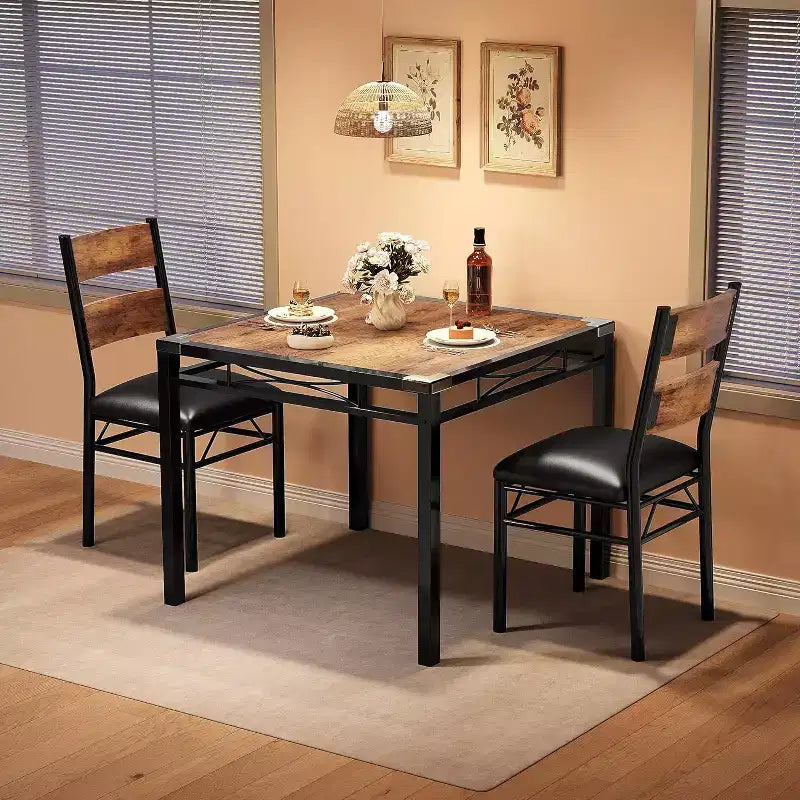 Ensemble table à manger CuisinSmart pour 4, ensemble table et chaises de salle à manger pour 4 avec chaises rembourrées, ensemble table de cuisine et 4 chaises avec protection d'angle