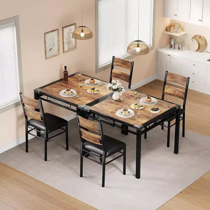Ensemble table à manger CuisinSmart pour 4, ensemble table et chaises de salle à manger pour 4 avec chaises rembourrées, ensemble table de cuisine et 4 chaises avec protection d'angle