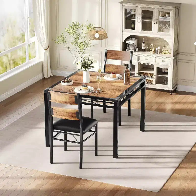 Ensemble table à manger CuisinSmart pour 4, ensemble table et chaises de salle à manger pour 4 avec chaises rembourrées, ensemble table de cuisine et 4 chaises avec protection d'angle