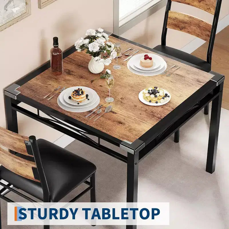 Ensemble table à manger CuisinSmart pour 4, ensemble table et chaises de salle à manger pour 4 avec chaises rembourrées, ensemble table de cuisine et 4 chaises avec protection d'angle