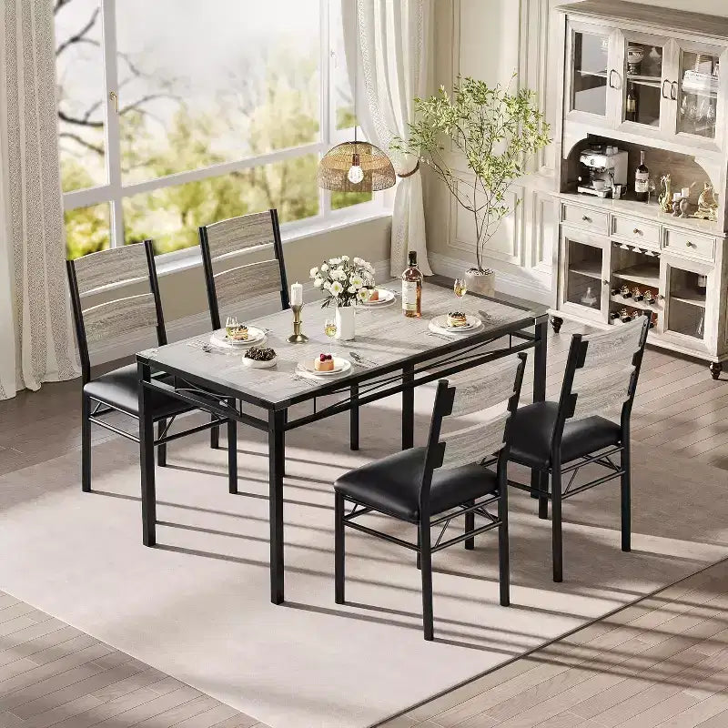 Ensemble table à manger CuisinSmart pour 4, ensemble table et chaises de salle à manger pour 4 avec chaises rembourrées, ensemble table de cuisine et 4 chaises avec protection d'angle