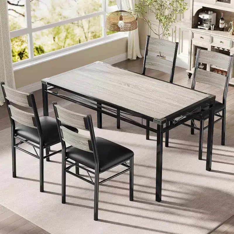 Ensemble table à manger CuisinSmart pour 4, ensemble table et chaises de salle à manger pour 4 avec chaises rembourrées, ensemble table de cuisine et 4 chaises avec protection d'angle