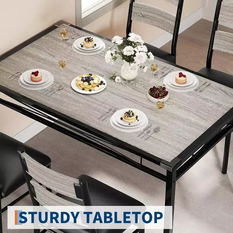 Ensemble table à manger CuisinSmart pour 4, ensemble table et chaises de salle à manger pour 4 avec chaises rembourrées, ensemble table de cuisine et 4 chaises avec protection d'angle