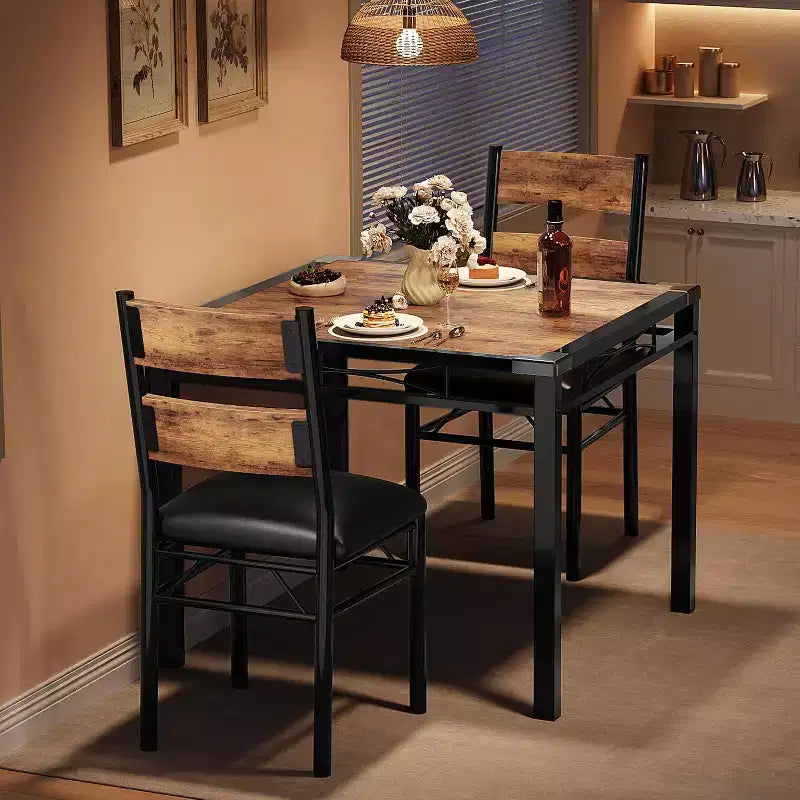 Ensemble table à manger CuisinSmart pour 4, ensemble table et chaises de salle à manger pour 4 avec chaises rembourrées, ensemble table de cuisine et 4 chaises avec protection d'angle