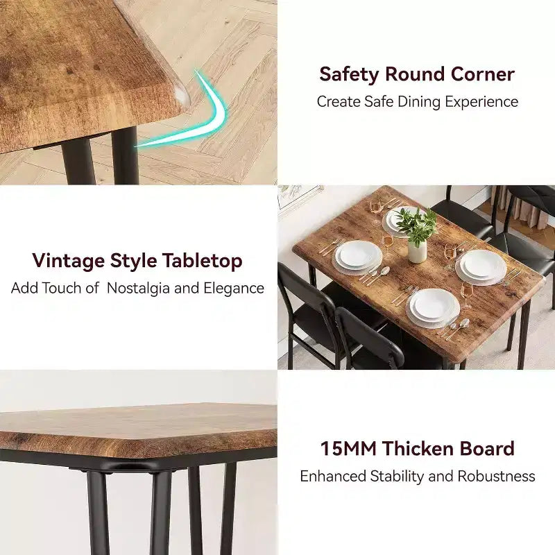 CuisinSmart - Table de salle à manger pour 4 personnes avec chaises rembourrées, petit ensemble table et chaises, ensemble de salle à manger pour 4 personnes, ensemble table à manger rectangulaire.