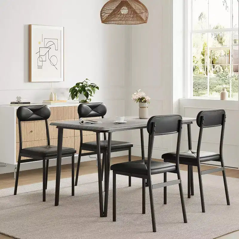 CuisinSmart - Table de salle à manger pour 4 personnes avec chaises rembourrées, petit ensemble table et chaises, ensemble de salle à manger pour 4 personnes, ensemble table à manger rectangulaire.