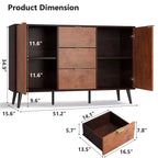 51.2 Buffet bahut, Meuble bar à café d'entrée avec 3 tiroirs, Console média en bois, Armoire de garde-manger de cuisine pour salon