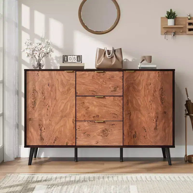 51.2 Buffet bahut, Meuble bar à café d'entrée avec 3 tiroirs, Console média en bois, Armoire de garde-manger de cuisine pour salon