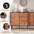 51.2 Buffet bahut, Meuble bar à café d'entrée avec 3 tiroirs, Console média en bois, Armoire de garde-manger de cuisine pour salon