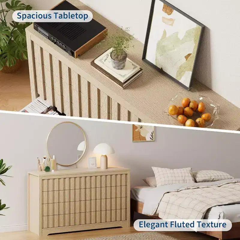 Commode CuisinSmart à 8 tiroirs, commodes modernes à rainures ondulées pour placard, organisateur de rangement pour salon, couloir