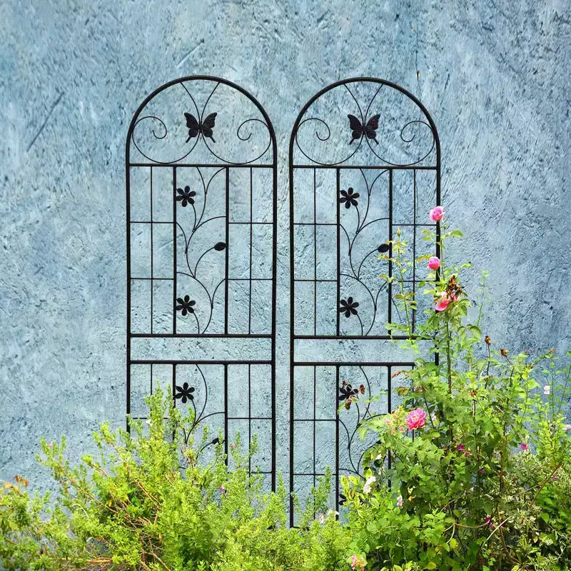 MAYEERTY Lot de 2 treillis de jardin en métal de 180 x 50 cm – Antirouille, noir, pour plantes grimpantes et fleurs d'extérieur