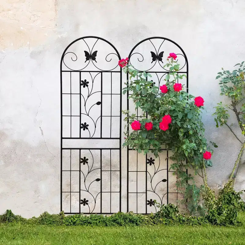 MAYEERTY Lot de 2 treillis de jardin en métal de 180 x 50 cm – Antirouille, noir, pour plantes grimpantes et fleurs d'extérieur