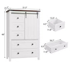 Commode de chambre à 5 tiroirs de style ferme, commode haute en bois de 122 cm avec porte coulissante de style grange, étagère réglable, organisateur de rangement