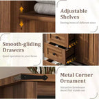 Commode de chambre à 5 tiroirs de style ferme, commode haute en bois de 122 cm avec porte coulissante de style grange, étagère réglable, organisateur de rangement