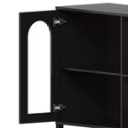 Bahut, Meuble de rangement en bois avec portes vitrées, Deux poignées métalliques, Meuble de rangement avec étagères réglables, Bahut moderne