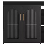 Bahut, Meuble de rangement en bois avec portes vitrées, Deux poignées métalliques, Meuble de rangement avec étagères réglables, Bahut moderne