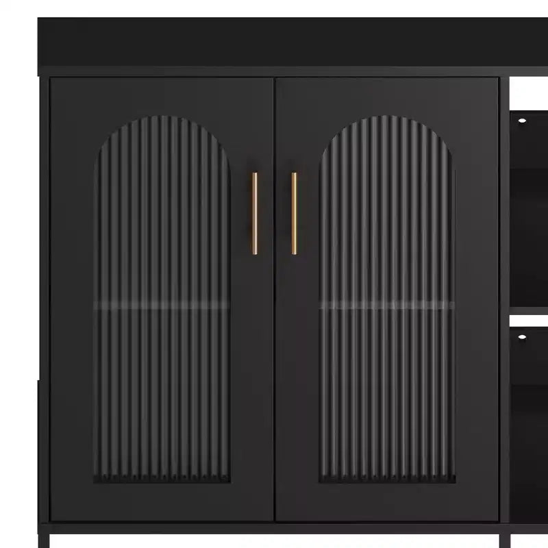 Bahut, Meuble de rangement en bois avec portes vitrées, Deux poignées métalliques, Meuble de rangement avec étagères réglables, Bahut moderne