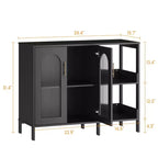 Bahut, Meuble de rangement en bois avec portes vitrées, Deux poignées métalliques, Meuble de rangement avec étagères réglables, Bahut moderne
