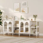 Bahut, Meuble de rangement en bois avec portes vitrées, Deux poignées métalliques, Meuble de rangement avec étagères réglables, Bahut moderne