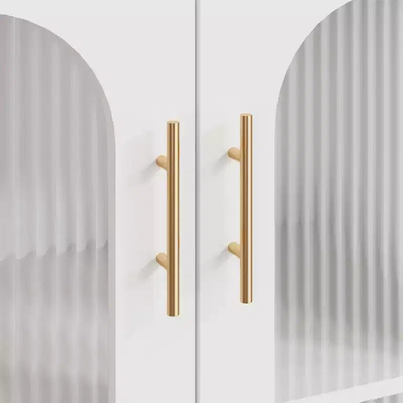 Bahut, Meuble de rangement en bois avec portes vitrées, Deux poignées métalliques, Meuble de rangement avec étagères réglables, Bahut moderne