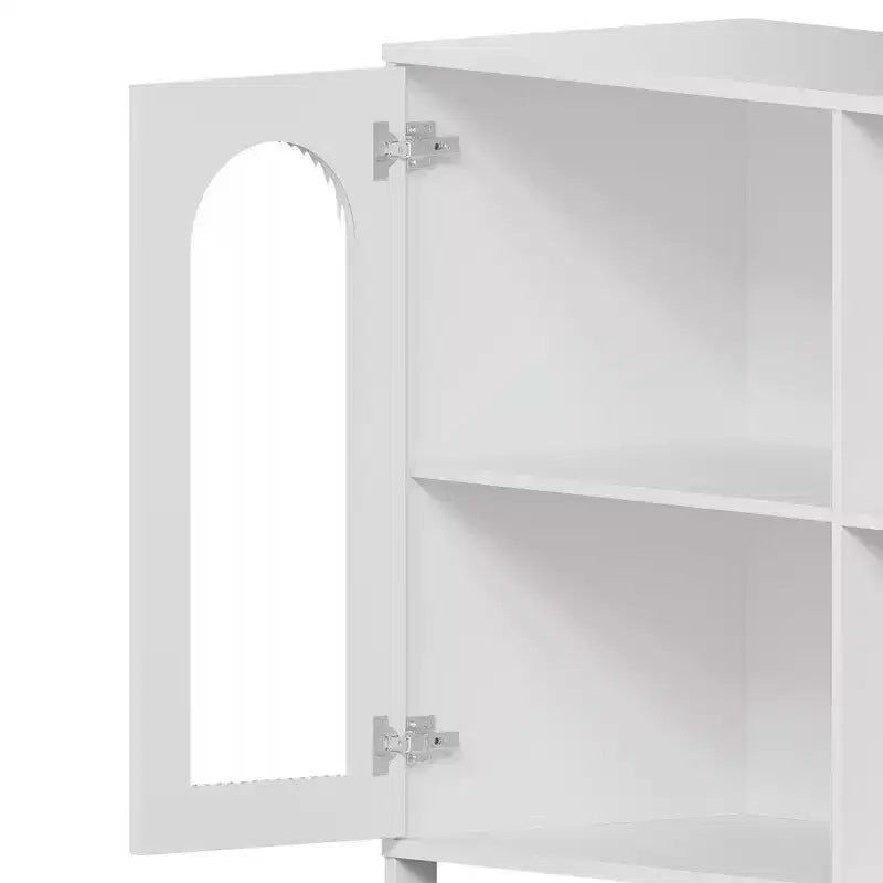 Bahut, Meuble de rangement en bois avec portes vitrées, Deux poignées métalliques, Meuble de rangement avec étagères réglables, Bahut moderne