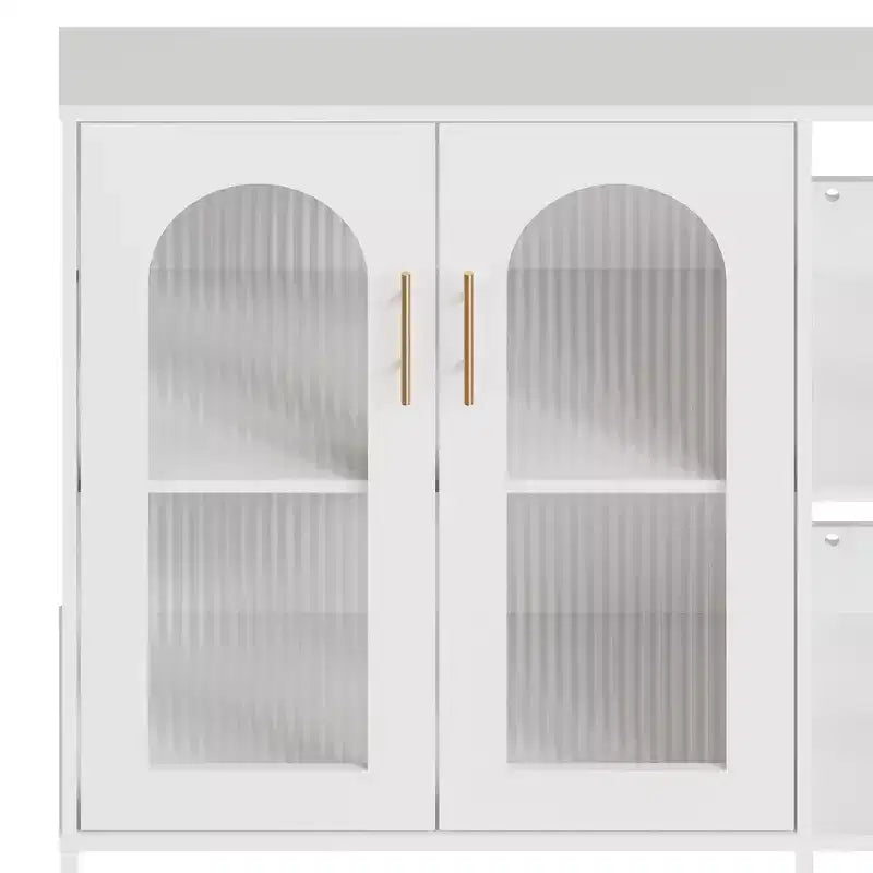 Bahut, Meuble de rangement en bois avec portes vitrées, Deux poignées métalliques, Meuble de rangement avec étagères réglables, Bahut moderne