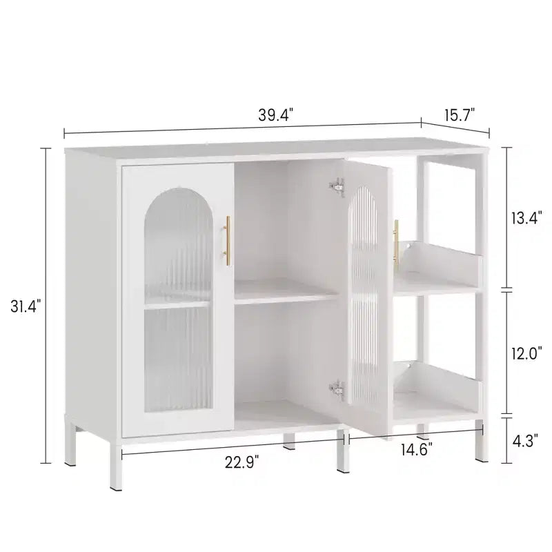 Bahut, Meuble de rangement en bois avec portes vitrées, Deux poignées métalliques, Meuble de rangement avec étagères réglables, Bahut moderne
