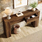 Table console en bois Lantine de 63 pouces avec 2 tiroirs cachés, table de canapé style ferme pour salon, couloir, entrée, hall, assemblage facile