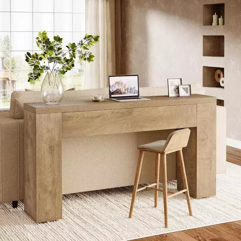 Table console en bois Lantine de 63 pouces avec 2 tiroirs cachés, table de canapé style ferme pour salon, couloir, entrée, hall, assemblage facile