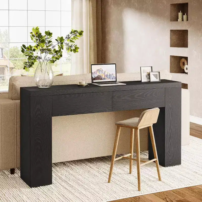 Table console en bois Lantine de 63 pouces avec 2 tiroirs cachés, table de canapé style ferme pour salon, couloir, entrée, hall, assemblage facile