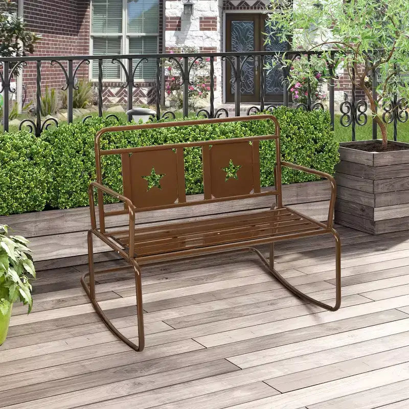 Acekool Fauteuil à bascule 2 places en fer – Balancelle de jardin couleur foie avec motif étoile