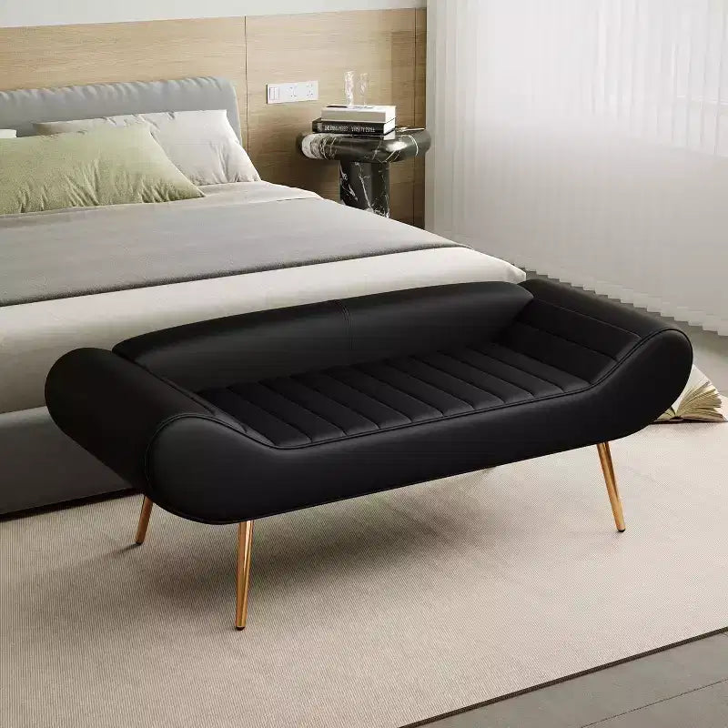 Banc de canapé Acekool 57 avec accoudoir et dossier, pieds en métal, capacité de 180 kg, revêtement en PVC, design incurvé pour chambre et salon, noir
