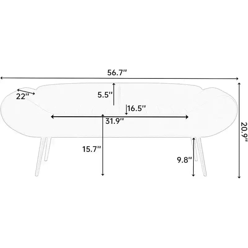 Banc de canapé Acekool 57 avec accoudoir et dossier, pieds en métal, capacité de 180 kg, revêtement en PVC, design incurvé pour chambre et salon, noir