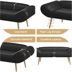 Banc de canapé Acekool 57 avec accoudoir et dossier, pieds en métal, capacité de 180 kg, revêtement en PVC, design incurvé pour chambre et salon, noir