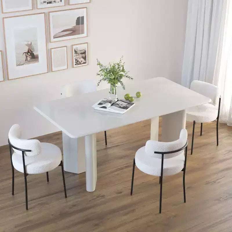 Okak Chaises de salle à manger modernes du milieu du siècle, lot de 2, rondes, rembourrées avec dossier incurvé et pieds en métal, chaises d'appoint en bouclé pour cuisine et salle à manger