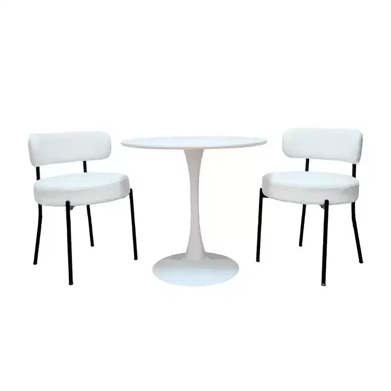 Okak Chaises de salle à manger modernes du milieu du siècle, lot de 2, rondes, rembourrées avec dossier incurvé et pieds en métal, chaises d'appoint en bouclé pour cuisine et salle à manger