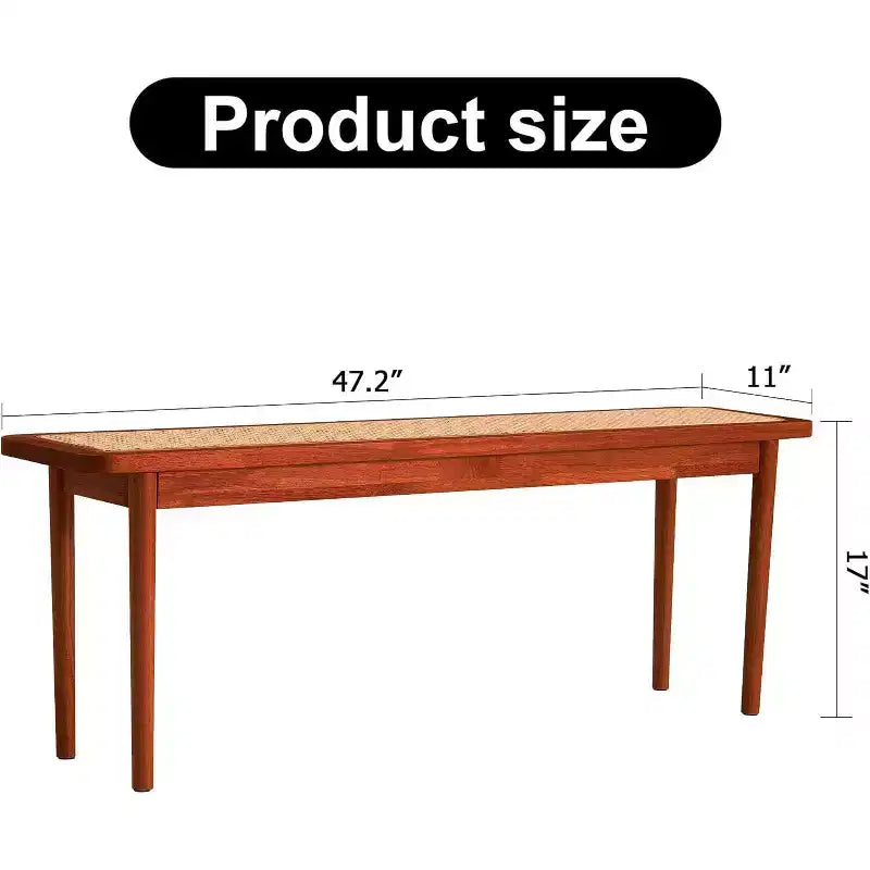 Banc d'entrée Acekool 47 en bois pur avec surface en rotin, coins arrondis, cadre robuste pour salon, chambre, couloir, finition noyer