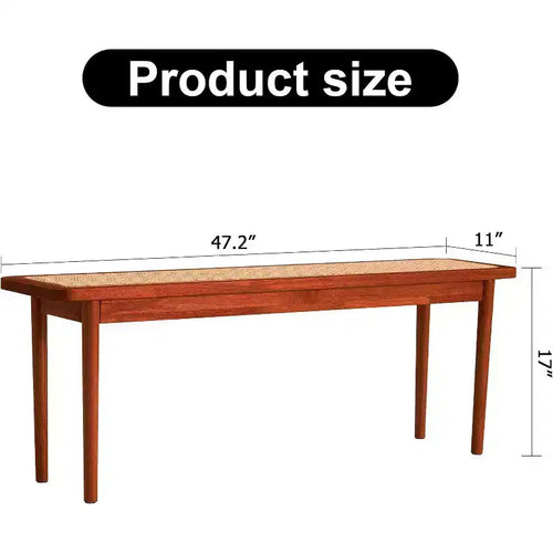 Banc d'entrée Acekool 47 en bois pur avec surface en rotin, coins arrondis, cadre robuste pour salon, chambre, couloir, finition noyer
