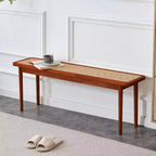 Banc d'entrée Acekool 47 en bois pur avec surface en rotin, coins arrondis, cadre robuste pour salon, chambre, couloir, finition noyer