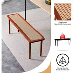 Banc d'entrée Acekool 47 en bois pur avec surface en rotin, coins arrondis, cadre robuste pour salon, chambre, couloir, finition noyer